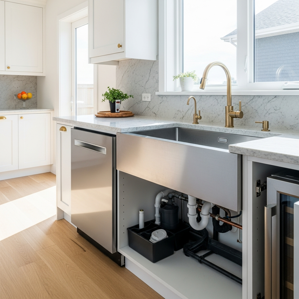 Completed kitchen plumbing